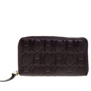 🤎 Carolina Herrera CH Monogram Brown Leather Ziparound  Wallet Large Classic